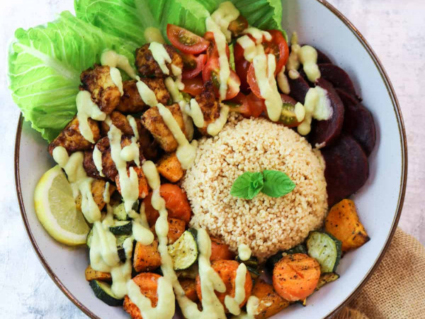 Couscous Dish with Tofu and Mixed Veggies