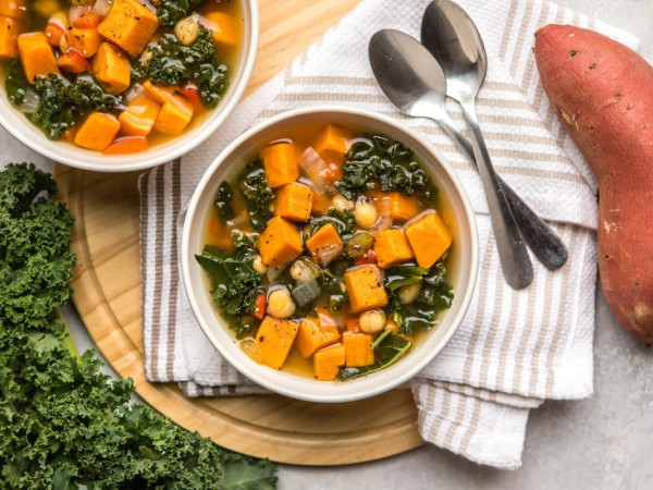 Kale Pesto and Sweet Potato Soup (Vegan-Friendly)