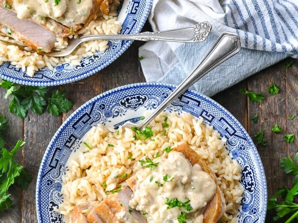 Nikki's Delicious Pork Chops with Mushroom Sauce over Jasmine Rice