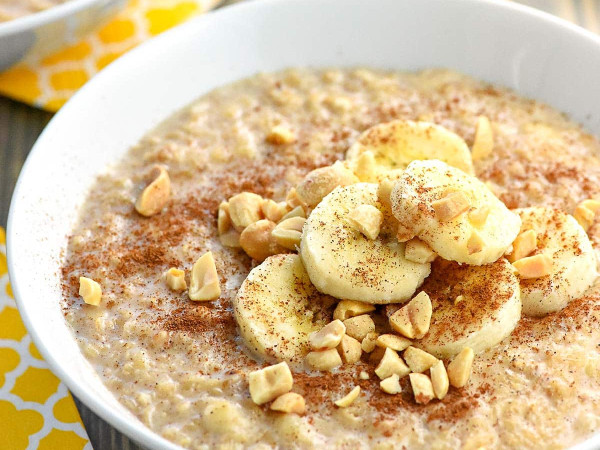 Oatmeal Topped with Sunflower Seeds and Bananas