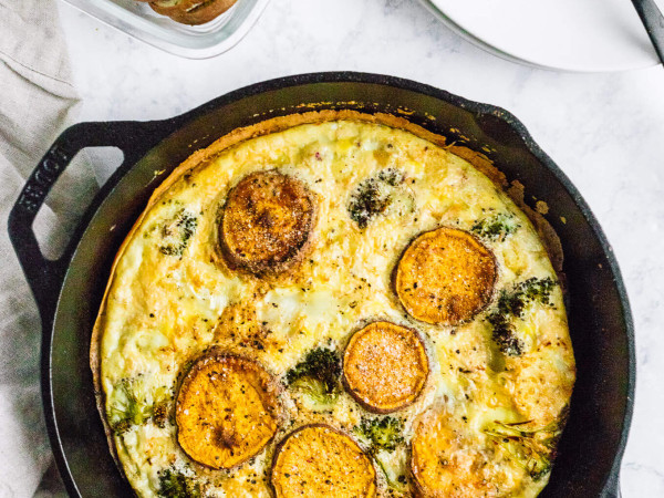 Frittata with Vegetables in a Cast Iron Skillet