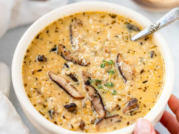 Hearty Rice and Cremini Mushroom Soup