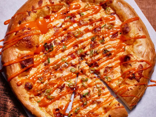 Buffalo Chicken Pizza Topped with Bacon