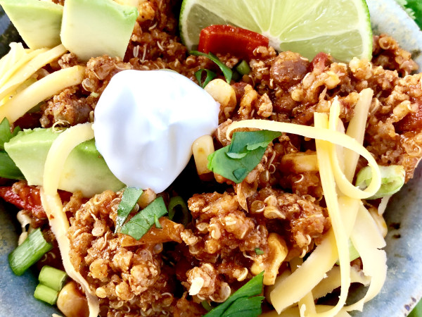 Enchilada-Inspired Quinoa Stew with Ground Turkey