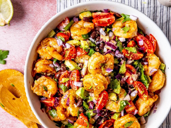 Salad of Shrimp, Black Beans, Corn, and Tomatoes