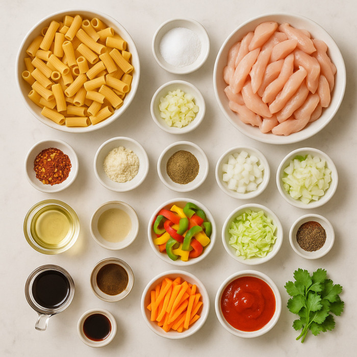 Stir-Fried Pasta with Chicken and Mixed Veggies ingredients