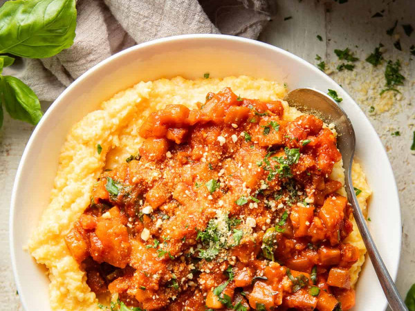 Savory Vegan Ragu over Creamy Polenta