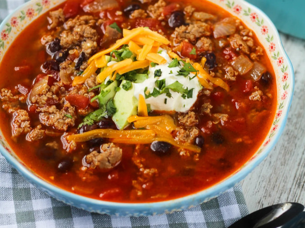 Ground Turkey Chili Featuring Quinoa and Beans