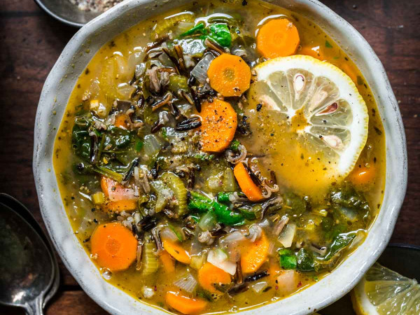 Rapid Egg-Lemon Soup with Brown Rice for Veggie Lovers