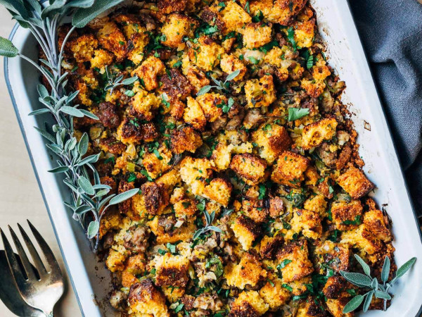 Fried Sage Corn and Challah Stuffing