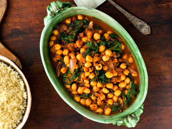 Chickpeas and Spinach Over Curried Couscous