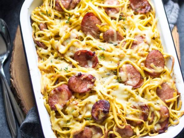 Spicy Garlic Kielbasa Paired with Flavorful Herb Spaetzle