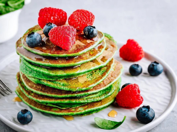 Oat Pancakes with a Touch of Green for St. Patrick
