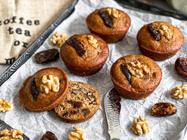 Toasty Oat Muffins Featuring Apricots, Dates, and Walnuts