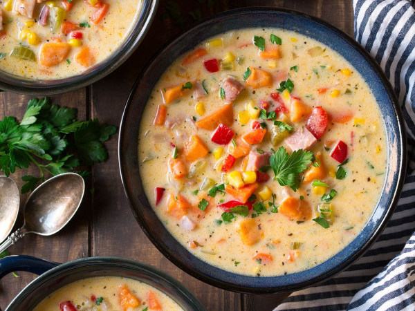 Chowder Made with Sweet Potatoes and Corn