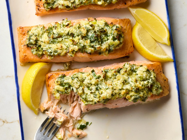 Oven-Baked Asparagus and Bourbon-Glazed Salmon