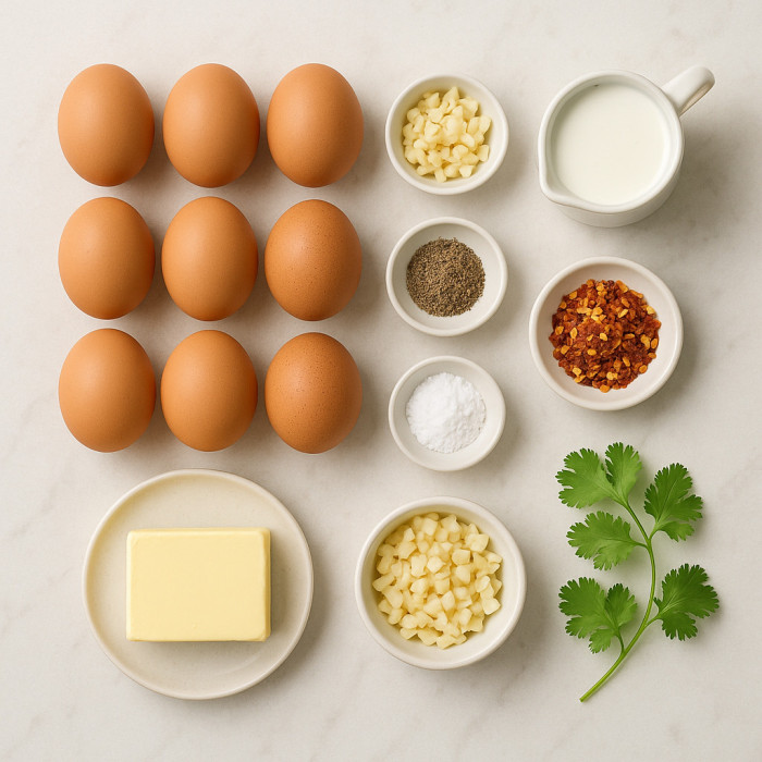 Garlic-flavored scrambled eggs ingredients